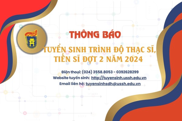 VNU-USSH tuyển sinh trình độ thạc sĩ, tiến sĩ đợt 2 năm 2024